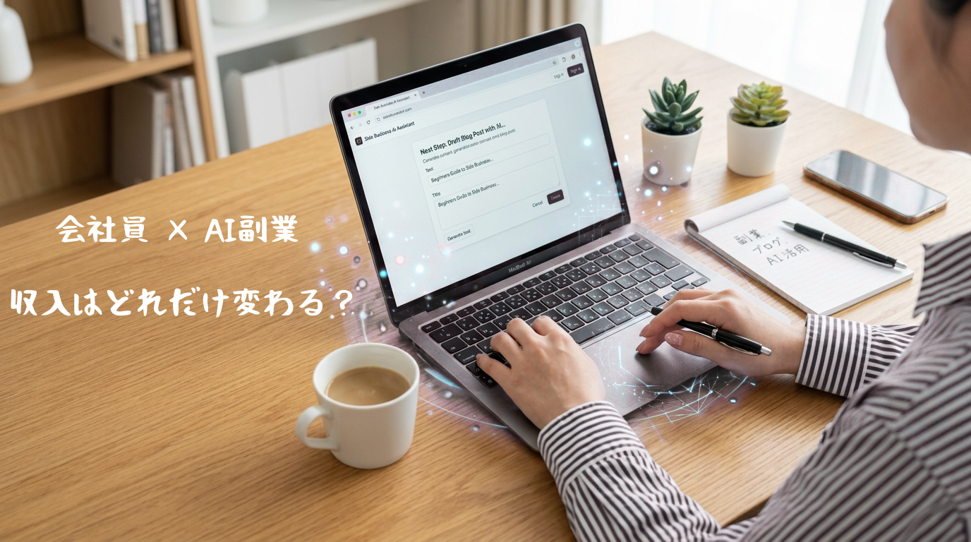 会社員がAIを活用して副業に取り組むイメージ